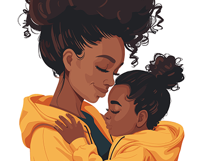 Clip art of realistic African American Mother, child