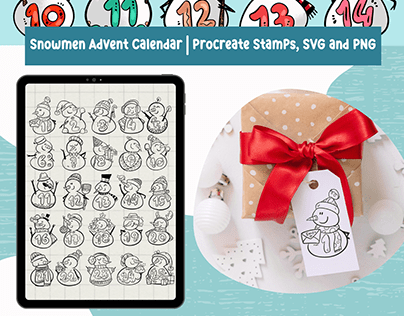 Snowmen Advent Calendar | Procreate stamps - SVG - PNG