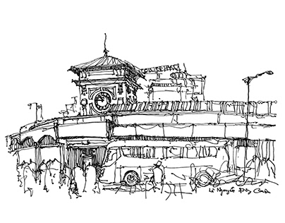 Drawing sketch - Vẽ chợ Bến Thành Sài Gòn