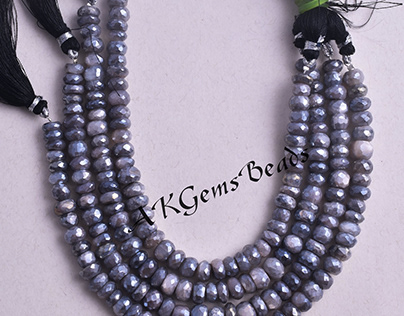 Gray Moonstone Coated Rondelle Silverite Gemstone Beads