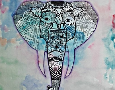Elephant on watercolor background