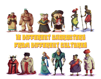 12 different characters from different cultures