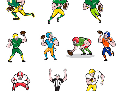 American Football Player Cartoon Collection Set