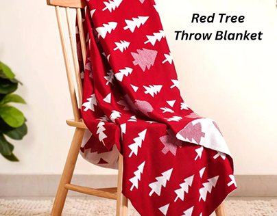 Reversible Red Tree Throw Blanket