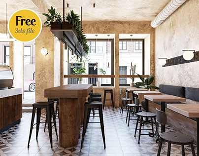 3D Model Interior Restaurant Scene 227 Free Download