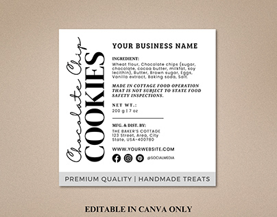 Cottage Food Label | Home Baked Goods Label.