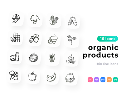 Organic Products 16 Thin Line Icons Set
