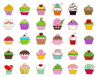 30 Hand Drawn Cupcakes