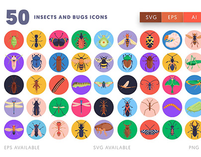 50 Insects and Bugs Icons