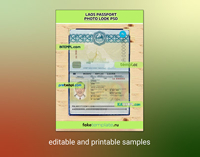 Laos passport editable PSD files, scan and photo