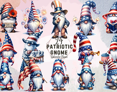 Patriotic Gnome Watercolor Clipart