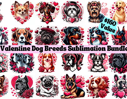 Valentine Dogs Breeds Bundle -168 Cliparts - 20 Breeds