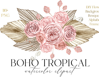 Boho Tropical Watercolor Flowers
