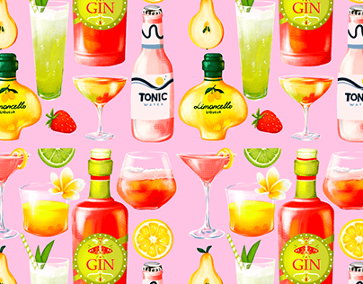 Food illustration, cocktails pattern