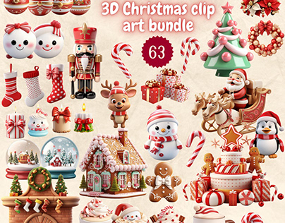 3d Christmas clip art bundle