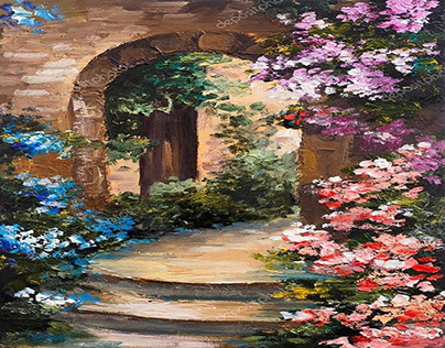 Colorful Summer Terrace Oil Painting