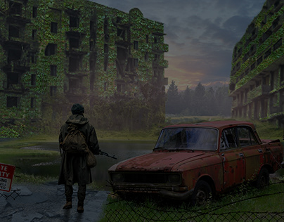 Man in ruined city - Matte Painting