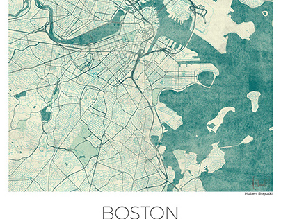 Boston Map Blue Vintage,US
