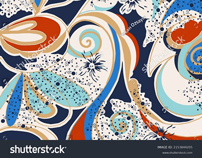 Colorful fabric patterns constructed with stylized...