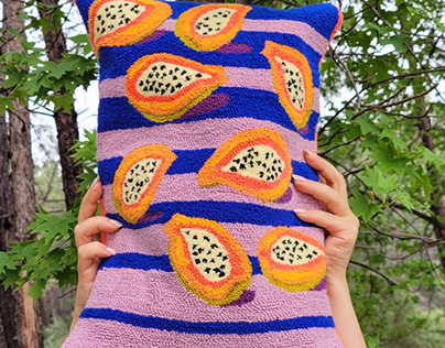 Needle punch cushion with papaya pattern 42x30cm