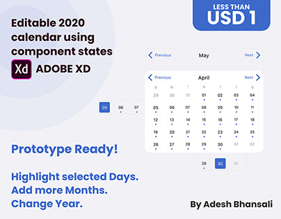 2020 Calendar | Download and Edit | Adobe XD
