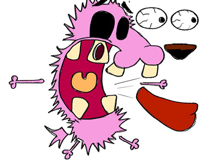 Hand-drawn animation of Courage the Cowardly Dog