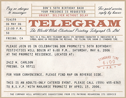 WWII-Themed Telegram Birthday Invitation