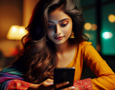 Beautiful girl Browsing Social Media using Smartphone