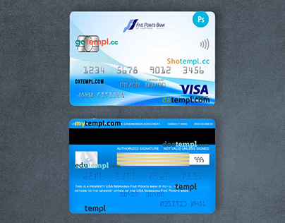 USA Nebraska Five Points Bank visa card template