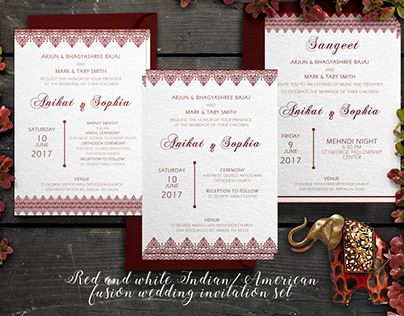 Indian American Fusion Wedding Invitation set