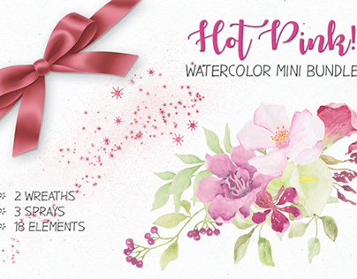 Hot Pink watercolor mini bundle