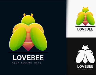 Love bee logo design with gradient