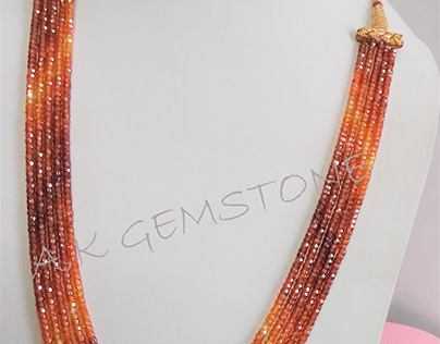 Red And Orange Shaded Cubic Zirconia Beads Necklace