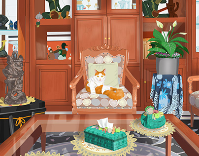 Pet illustrations II : My cat in the guest room
