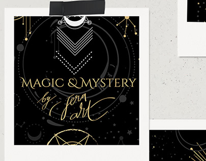 Magic mystery gold esoteric stickers. hand-drawn