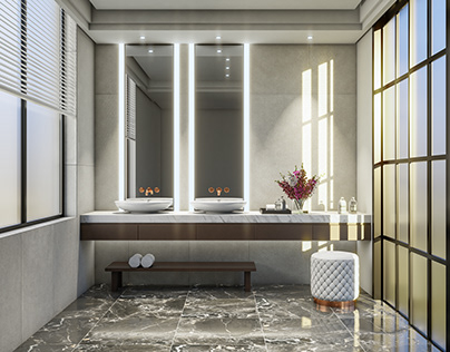 Bathroom with ceramic stoneware using different glazes