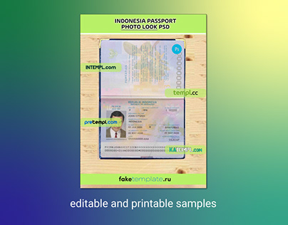 Indonesia passport PSD files, scan and photo