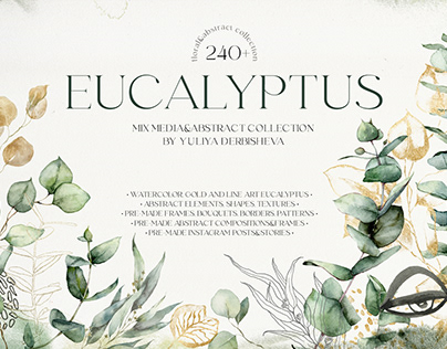 Eucalyptus watercolor abstract collection