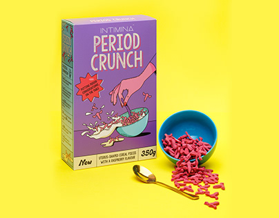 INTIMINA Period Crunch Cereal Box Packaging Design