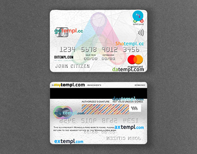 Mongolia Arig Bank mastercard template