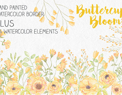 Border plus watercolor elements in Buttercup Yellow
