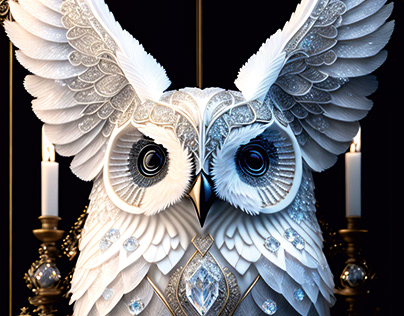 Owl - crystal and porcelain