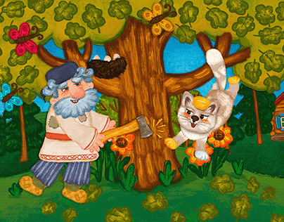 Illustrations for children Tale "Cat gold brow"