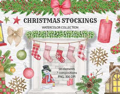 Christmas stockings watercolor collection.