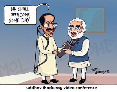 Cartoons of narendra modi and Uddhav Thackeray