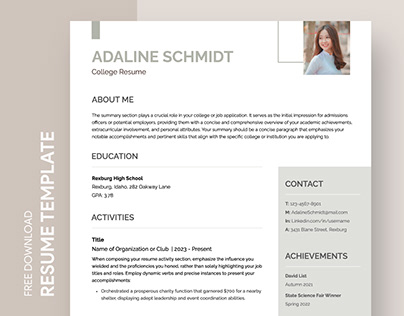 Free Editable Online College Resume Template