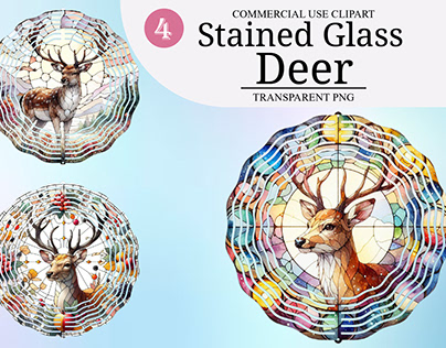 Watercolor Deer Stained Glass Clipart