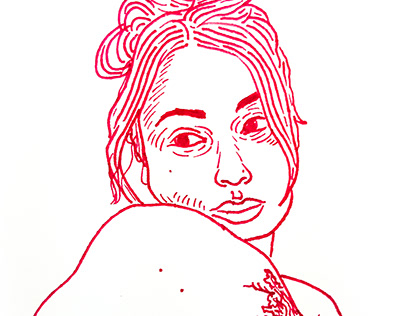 Chica dibujada con finepen rojo