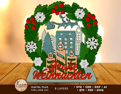 Frohe Weihnachten Multilayer Cut File, Christmas Decor