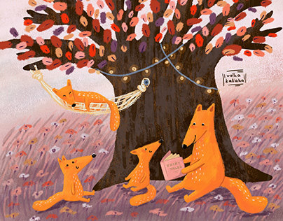 Children’s book illustration with cute foxes